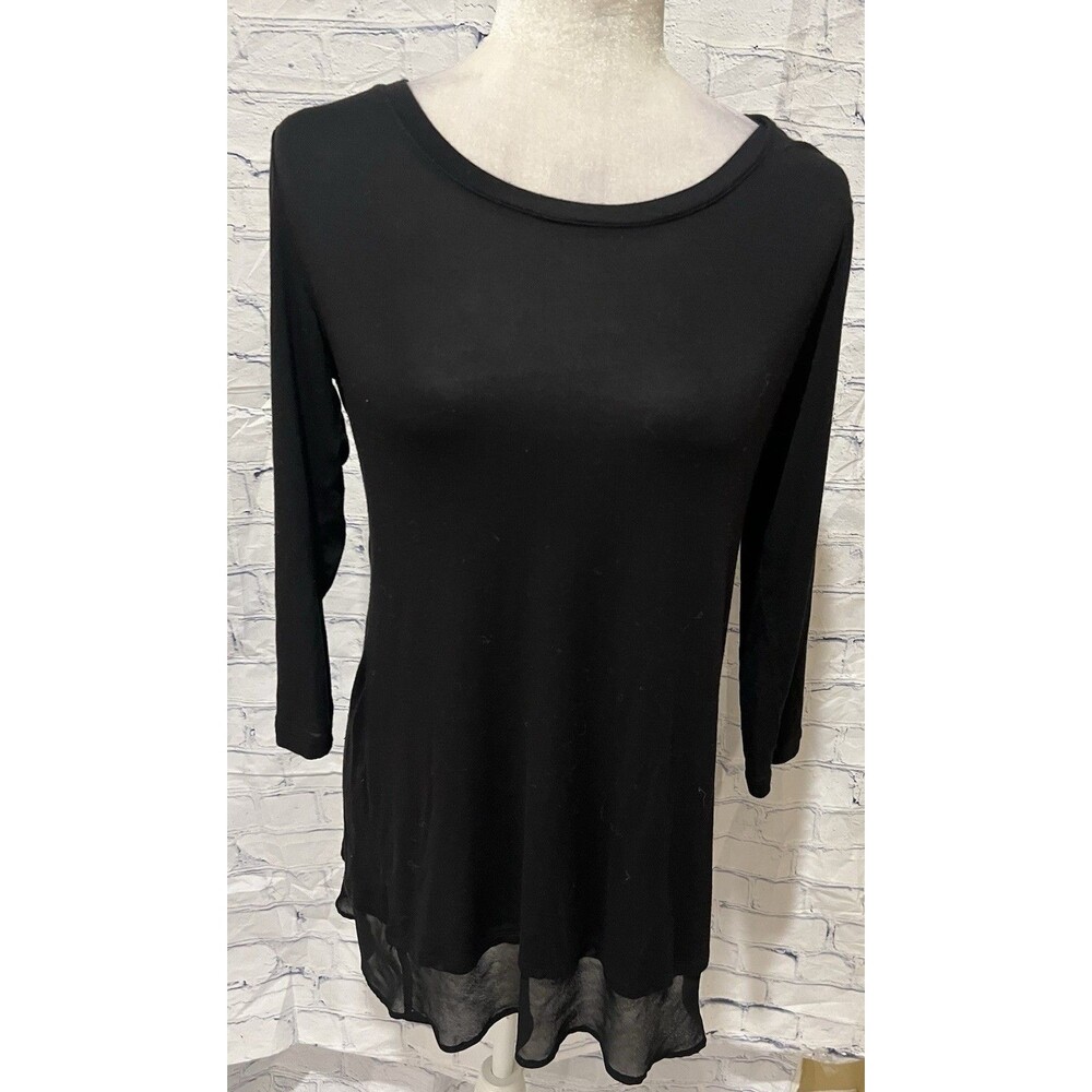 LOGO Lori Goldstein Long Sleeve Chiffon Trim Tunic Knit Top Rayon Size Small